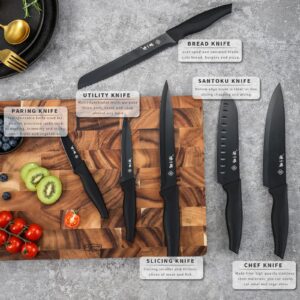 ZHANG XIAO QUAN Kitchen Knife Sets with Block, 14 Pieces High Carbon Stainless Steel Chef Knife Set, Steak Knives Set of 6, Full Tang Handle, Dishwasher Safe, Matte Black