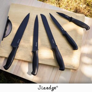 Knfie Set, Jiaedge 19 Pcs Kitchen Knife Set with Block, Dishwasher Safe Knife Block Set, 6 Serrated Steak Knives, Black