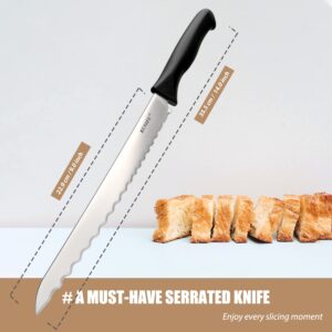 KUNIFU Bread Knife, 9.0 Inch Serrated Knife For Homemade Bread, Bread Slicer For Sourdough Cake Bagels