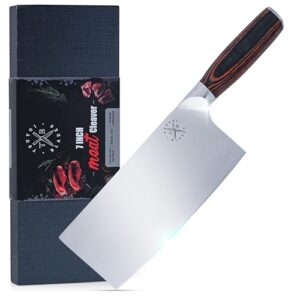 tsuyoi blades 7" professional stainless steel meat cleaver - ultra-sharp butcher knife with ergonomic pakkawood handle for meat & vegetable, perfect for home & commercial kitchen use