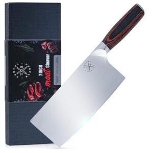 Tsuyoi Blades 7" Professional Stainless Steel Meat Cleaver - Ultra-Sharp Butcher Knife with Ergonomic Pakkawood Handle for Meat & Vegetable, Perfect for Home & Commercial Kitchen Use