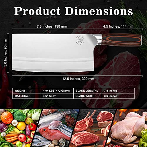 Tsuyoi Blades 7" Professional Stainless Steel Meat Cleaver - Ultra-Sharp Butcher Knife with Ergonomic Pakkawood Handle for Meat & Vegetable, Perfect for Home & Commercial Kitchen Use