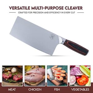 Tsuyoi Blades 7" Professional Stainless Steel Meat Cleaver - Ultra-Sharp Butcher Knife with Ergonomic Pakkawood Handle for Meat & Vegetable, Perfect for Home & Commercial Kitchen Use