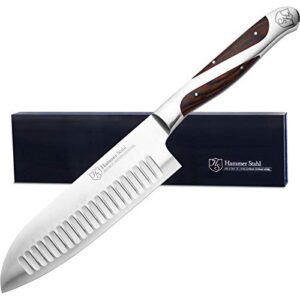 5.5 inch japanese style santoku knife | hammer stahl | high carbon stainless steel kitchen knife | razor sharp multipurpose chopping knife for meat, vegetable & fruit with ergonomic handle & gift box