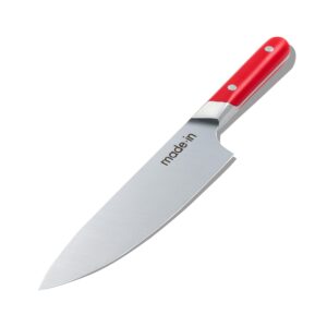 made in cookware - 8" chef knife - crafted in france - full tang with pomme red handle