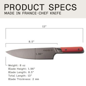 Made In Cookware - 8" Chef Knife - Crafted in France - Full Tang With Pomme Red Handle