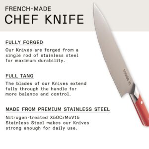 Made In Cookware - 8" Chef Knife - Crafted in France - Full Tang With Pomme Red Handle