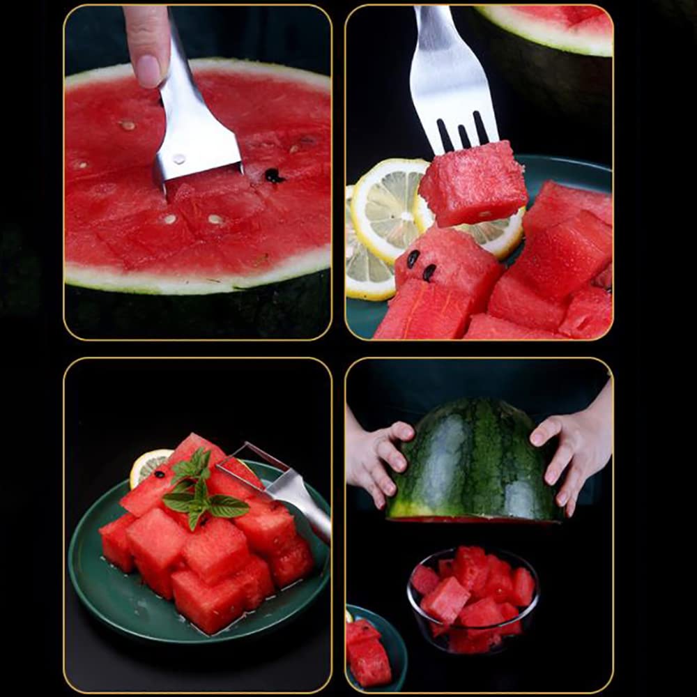 2 PCS 2-in-1 Watermelon Fork Slicer, 2023 New Watermelon Slicer Cutter Summer Watermelon Fruit Cutting Fork, Stainless Steel Fruit Forks Slicer Knife for Family Parties Camping