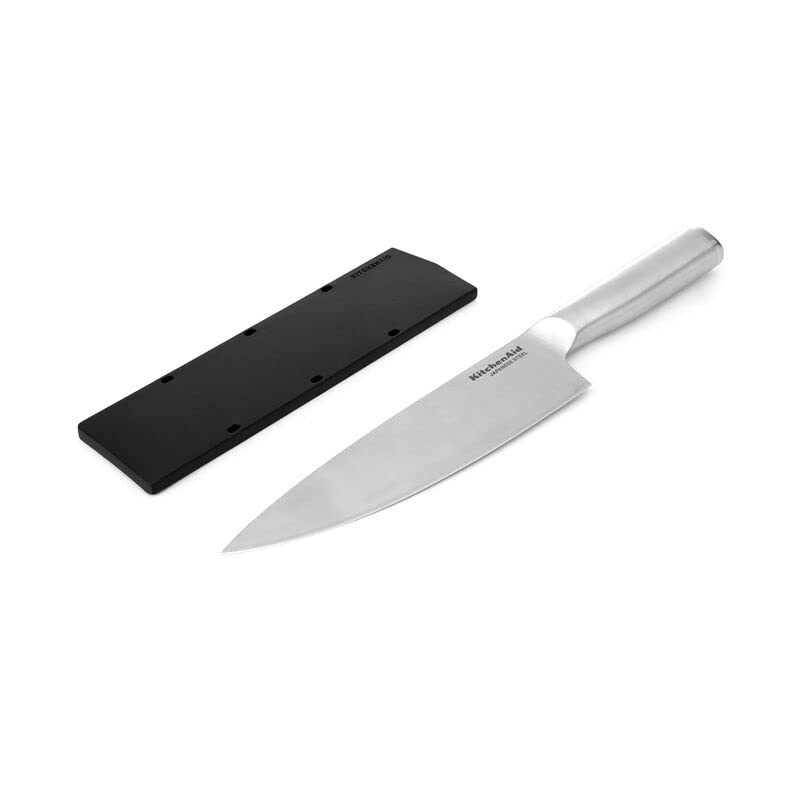 KitchenAid Gourmet Forged Triple-Rivet Chef Knife with Custom-Fit Blade Cover, 8-inch, Sharp Kitchen Knife, High-Carbon Japanese Stainless Steel Blade, Black