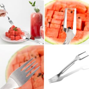 4 Pcs Watermelon Fork Slicer Cutter, Upgraded 2-in-1 Watermelon Fork Slicer, Stainless Steel Watermelon Cutter Slicer Tool, Fruit Forks Slicer Knife Kitchen Gadgets for Home Parties Camping