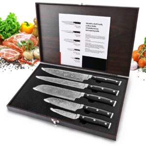 mifiatin 5 piece knife set with wooden box, professional kitchen chef’s knives, chef knife set, rust-proof for home and restaurant use，easy to clean