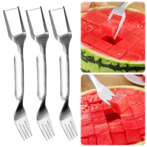 jemey 2-in-1 watermelon fork slicer, 3 pcs watermelon slicer cutter, watermelon fork slicer cutter, summer watermelon fruit cutting fork dual head stainless steel fruit forks (3 pcs)