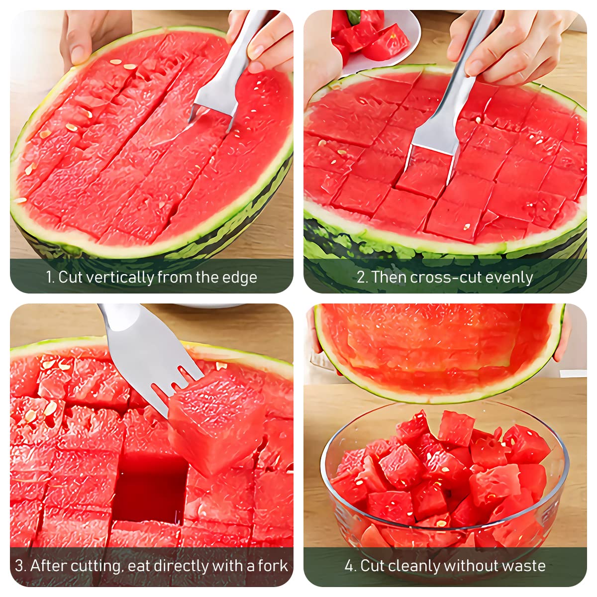 Jemey 2-in-1 Watermelon Fork Slicer, 3 PCS Watermelon Slicer Cutter, Watermelon Fork Slicer Cutter, Summer Watermelon Fruit Cutting Fork Dual Head Stainless Steel Fruit Forks (3 pcs)