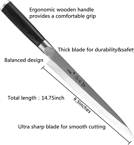 CHUYIREN Sashimi Knife- 9.5 inch(240mm), Sushi Knife, Professional Yanagiba Knife with Ergonomic Handle, Japanese Chef Knife for Fish Filleting, Slicing, Valentines Day Gifts