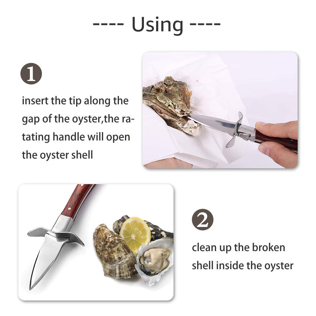 SPEENSUN Oyster Knife, Oyster Shucking Kit, Oyster Shucking Knife With Comfort Wood-handle, Sturdy And Sharpness Oyster Knives, Oyster Shucker With 5 leve Protection Cut-resistant Glove(M)