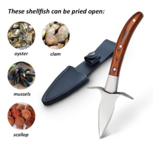 SPEENSUN Oyster Knife, Oyster Shucking Kit, Oyster Shucking Knife With Comfort Wood-handle, Sturdy And Sharpness Oyster Knives, Oyster Shucker With 5 leve Protection Cut-resistant Glove(M)