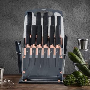 HL ZHUJIABAO Black Kitchen Knife Block Set with Cutting Board 15PCS Professional Sharp Chef Knife Set with Peeler & Scissor Cutlery Knives Set with Steak Knives as Gift