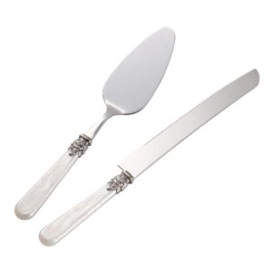 cathylin wedding cake knife and serve set, fancy hand craft italian style design, white pearl pie knife server set, vintage silverware,cake cutter set, cake knife gift set, 2 pcs