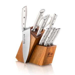 cangshan alps series 1026665 german steel forged 12-piece knife block set, acacia (white)