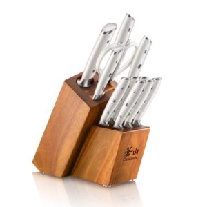 Cangshan Alps Series 1026665 German Steel Forged 12-Piece Knife Block Set, Acacia (White)