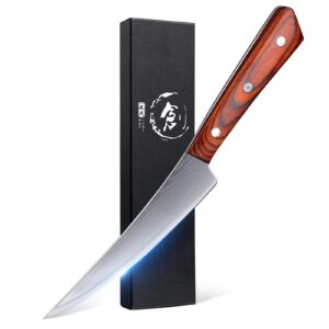 tombro boning knife for meat cutting,5.5"damascus kitchen knife,full tang fillet knife with ergonomic rosewood handle,versatile deboning knife with gift box,meat trimming butcher knife for bbq brisket