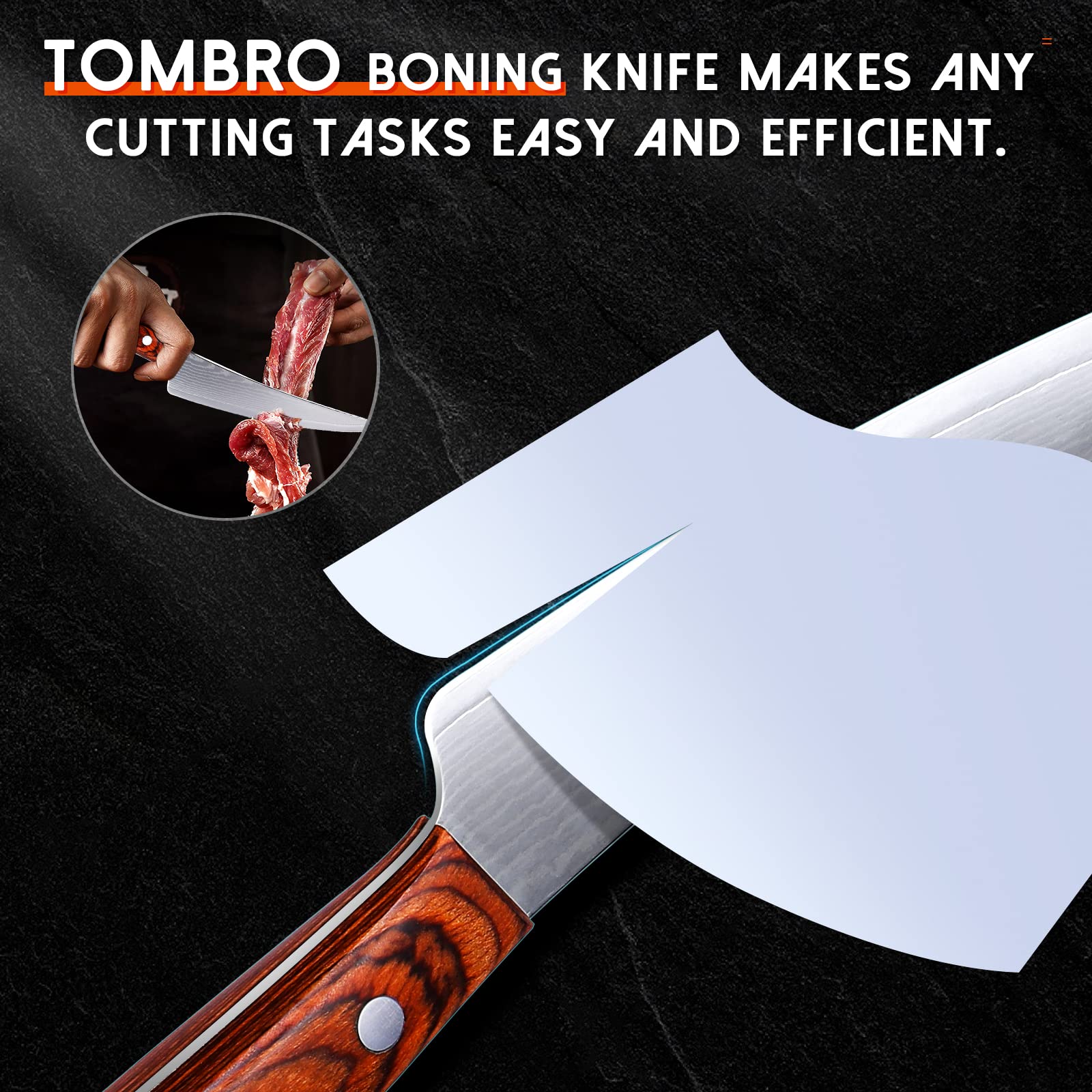 TOMBRO Boning Knife for Meat Cutting,5.5"Damascus Kitchen Knife,Full Tang Fillet Knife with Ergonomic Rosewood Handle,Versatile Deboning Knife With Gift Box,Meat Trimming Butcher Knife for BBQ Brisket