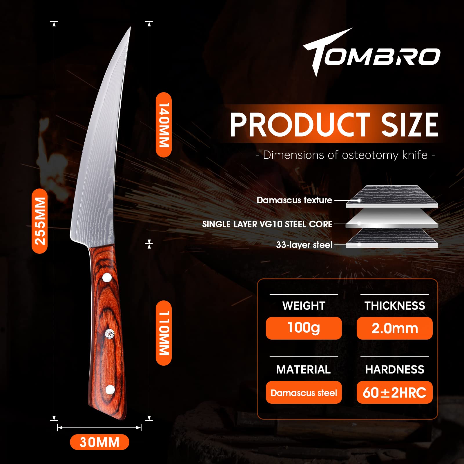 TOMBRO Boning Knife for Meat Cutting,5.5"Damascus Kitchen Knife,Full Tang Fillet Knife with Ergonomic Rosewood Handle,Versatile Deboning Knife With Gift Box,Meat Trimming Butcher Knife for BBQ Brisket