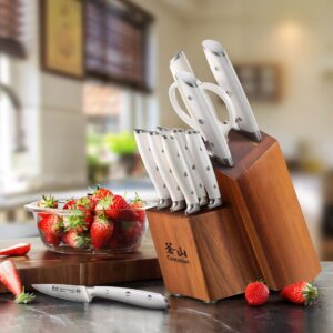 Cangshan Alps Series 1026665 German Steel Forged 12-Piece Knife Block Set, Acacia (White)