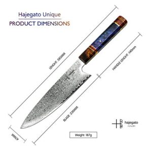 Damascus Chef Knife Gyuto Hajegato Unique One Of Kind Handle Professional 8 Inch Japanese Chefs Kitchen Knife Vg10 67 Layers Damascus Steel Knive with Sheath