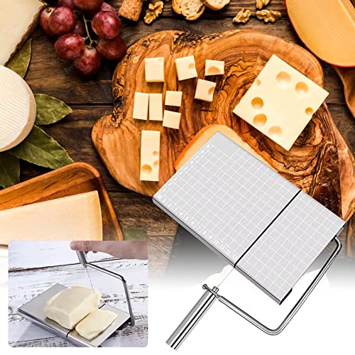 ZOCONE Cheese Slicer with Wire for Block Cheese, Stainless Steel Cheese Cutter with Accurate Size Scale, with 10 Replacement Wires & 2 Stainless Steel Multi-purpose Spreading Knives for Cheese Butter