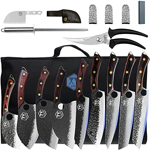 XYJ Professional Chef Knife Set with Bag Japanese Kitchen Knives Serbian Meat Cleaver for Camping Outdoor