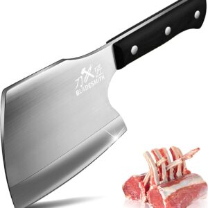 BLADESMITH Bone Knife, Super Heavy Duty Meat Cleaver for Big Bones and beef bones, Axe Blade Shape, 2lbs -7mm Thickness high Carbon Steel, Black wood Handle,2023 Gifts