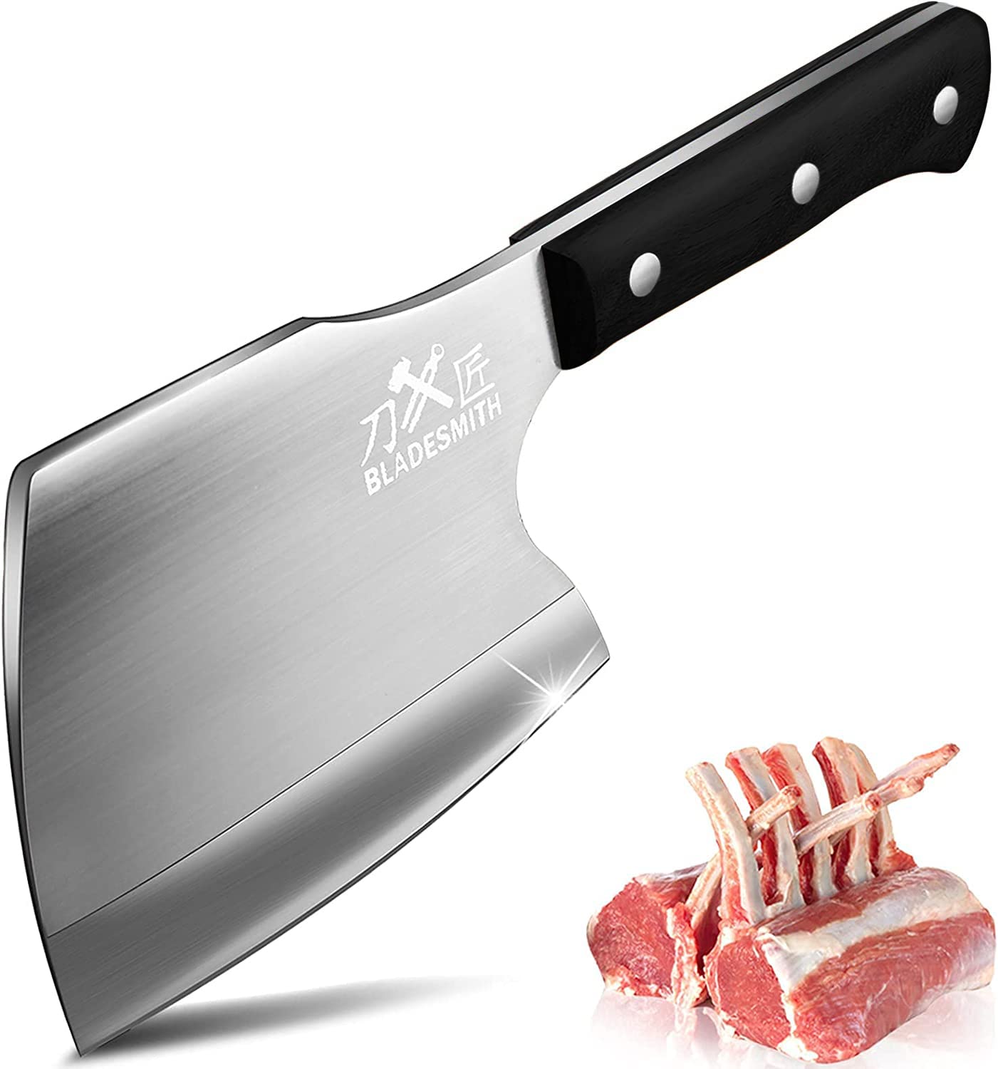 BLADESMITH Bone Knife, Super Heavy Duty Meat Cleaver for Big Bones and beef bones, Axe Blade Shape, 2lbs -7mm Thickness high Carbon Steel, Black wood Handle,2023 Gifts