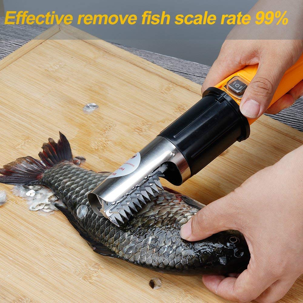 Electric Fish Scaler Remover, Amayia Upgrade Powerful Electric Fish Scaler Skin Deslagger Scaler Rechargeable Waterproof Fish Scaler Automatic Electric Fish Skin Clean Brush (with One Extra Head)