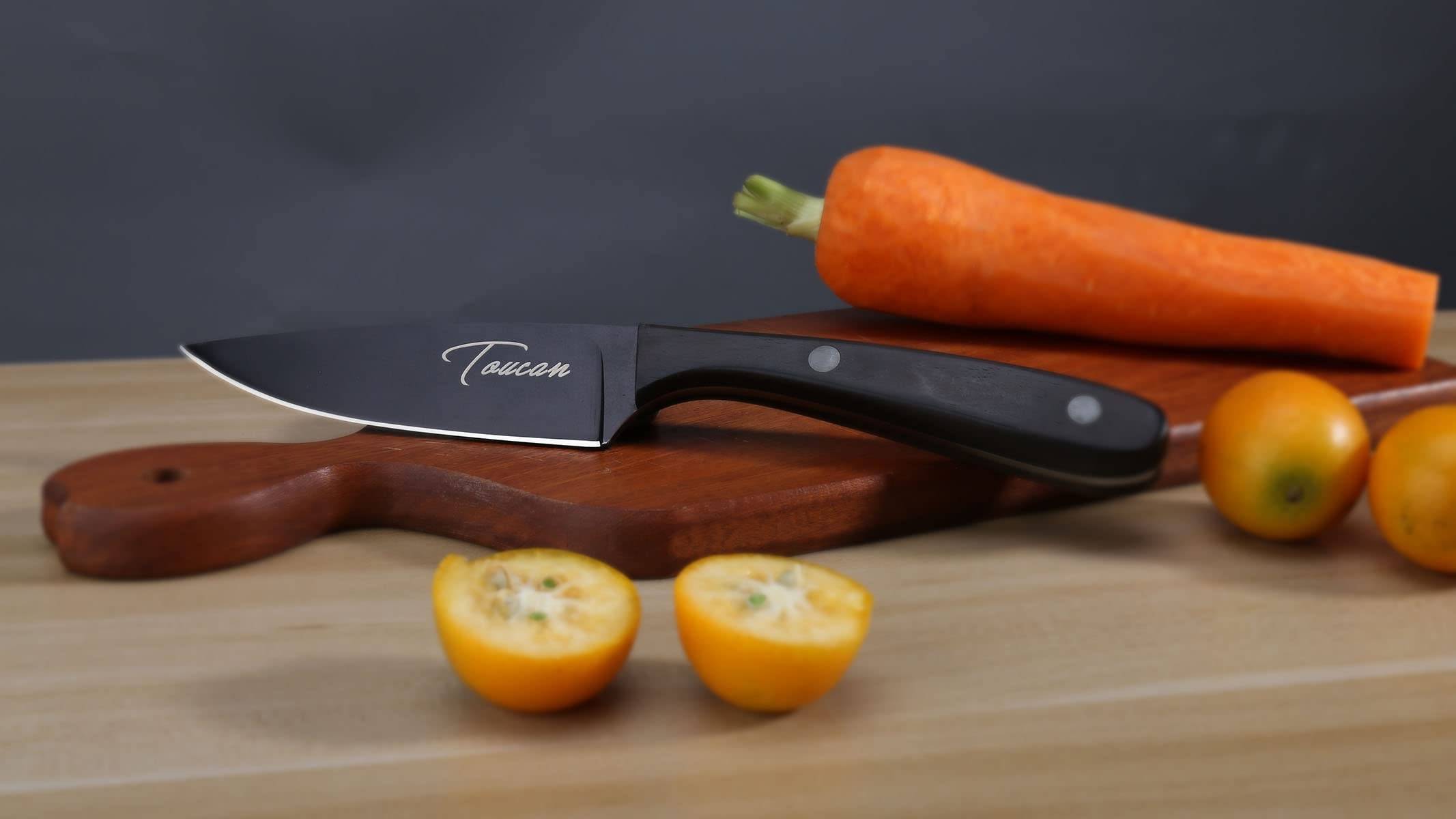 TOUCAN Black Paring Knife – Professional Kitchen Knife for Fruits and Vegetables – Premium Stainless Steel with Ergonomic Handle – 4-inch Blade for Chopping, Cutting, Peeling