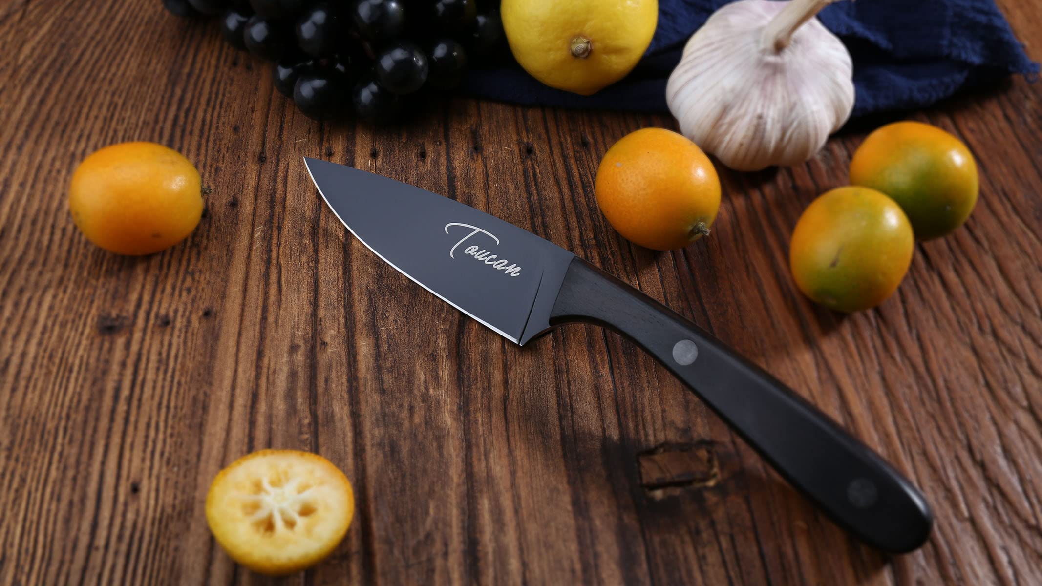 TOUCAN Black Paring Knife – Professional Kitchen Knife for Fruits and Vegetables – Premium Stainless Steel with Ergonomic Handle – 4-inch Blade for Chopping, Cutting, Peeling