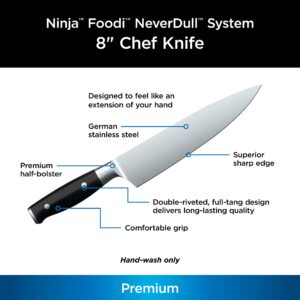 Ninja K30020 Foodi NeverDull System 8-Inch Chef Knife, Premium, German Stainless Steel, Black