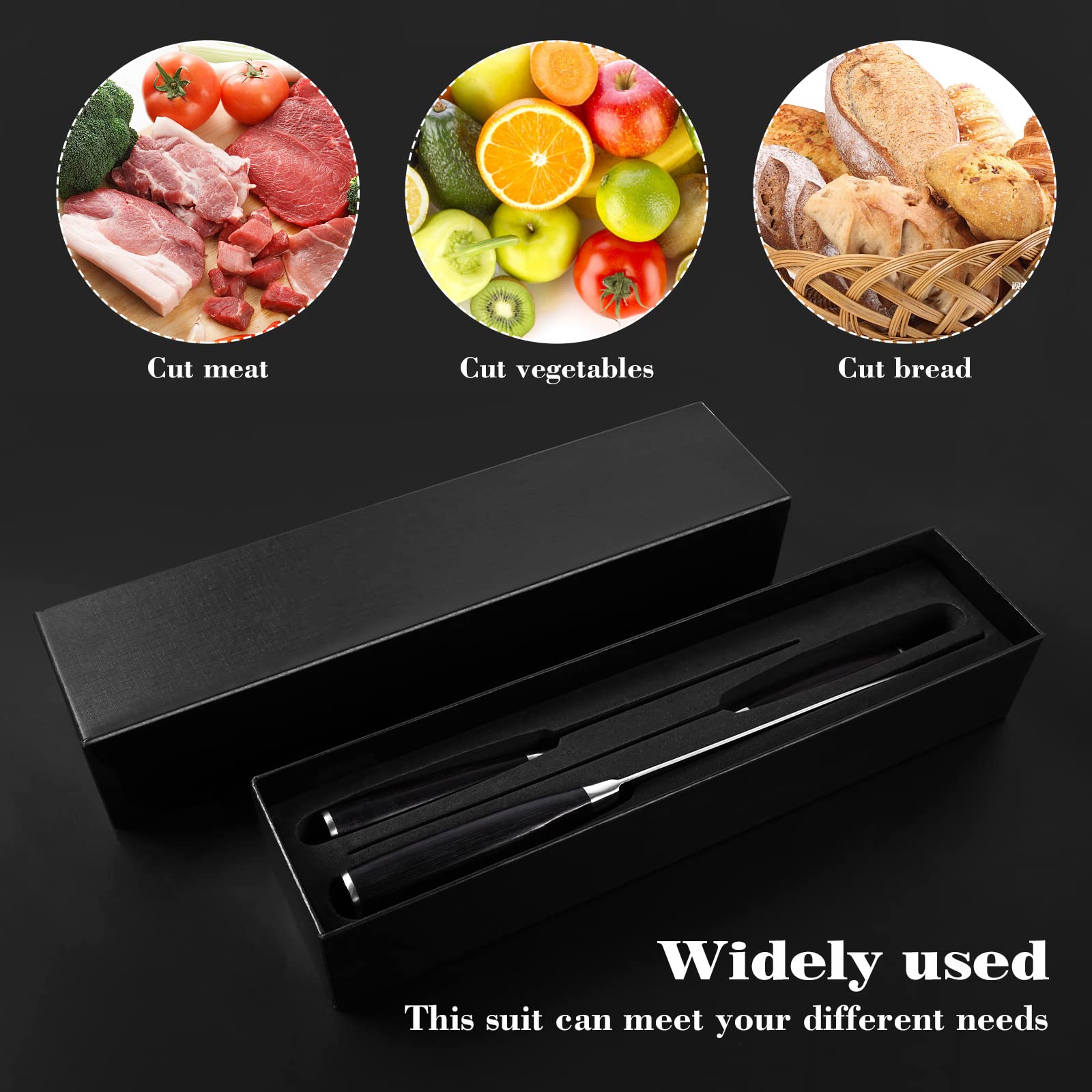 3Pcs Professional Chef Knife Set, German High Carbon Stainless Steel Chef Knife Santoku Knife Paring Knife with Pakkawood Handle and Gift Box