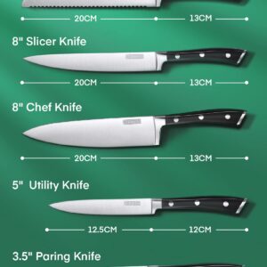 Knife Set, D.Perlla 6 Pieces Small Kitchen Knife Set with Block, German Stainless Steel Knives Set, Sharp Chef Knife Block Set, Brown