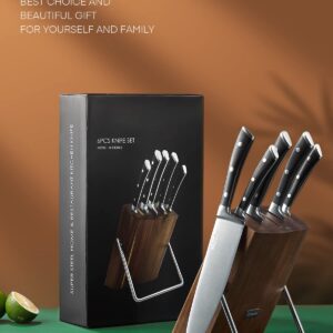 Knife Set, D.Perlla 6 Pieces Small Kitchen Knife Set with Block, German Stainless Steel Knives Set, Sharp Chef Knife Block Set, Brown