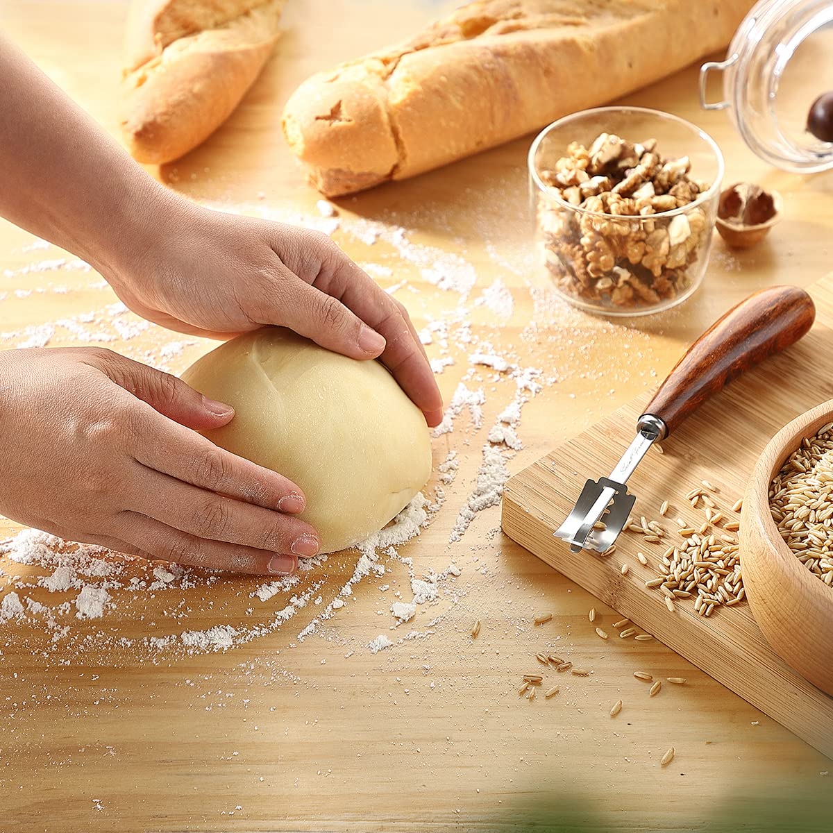 SAINT GERMAIN Premium Hand Crafted Bread Lame for Dough Scoring Knife, Lame Bread Tool for Sourdough Bread Slashing with Blades Included with Replacement with Authentic Leather (Style 1)