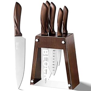 professional chef knife set 6pcs -3.5-8 inch set kitchen knives german high carbon stainless steel sharp knife with knife block, knives set for kitchen with full-tang design and gift box…