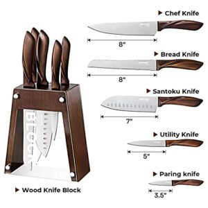 Professional Chef Knife Set 6Pcs -3.5-8 Inch Set Kitchen Knives German High Carbon Stainless Steel Sharp Knife with Knife Block, Knives Set for Kitchen with Full-Tang Design and Gift Box…