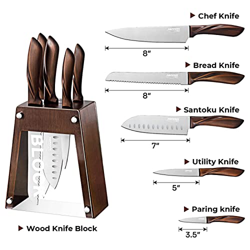 Professional Chef Knife Set 6Pcs -3.5-8 Inch Set Kitchen Knives German High Carbon Stainless Steel Sharp Knife with Knife Block, Knives Set for Kitchen with Full-Tang Design and Gift Box…