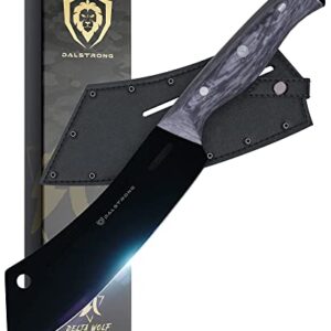 Dalstrong Hybrid Cleaver & Chef Knife - 8 inch - 'The Crixus' - Delta Wolf Series - Ultra-Thin & Zero Friction Blade HC 9CR18MOV Steel - Black Titanium Nitride Coating - G10 Camo Handle - Sheath