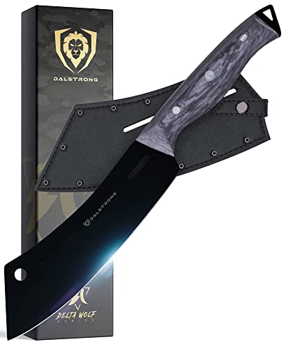 Dalstrong Hybrid Cleaver & Chef Knife - 8 inch - 'The Crixus' - Delta Wolf Series - Ultra-Thin & Zero Friction Blade HC 9CR18MOV Steel - Black Titanium Nitride Coating - G10 Camo Handle - Sheath