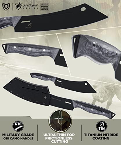 Dalstrong Hybrid Cleaver & Chef Knife - 8 inch - 'The Crixus' - Delta Wolf Series - Ultra-Thin & Zero Friction Blade HC 9CR18MOV Steel - Black Titanium Nitride Coating - G10 Camo Handle - Sheath