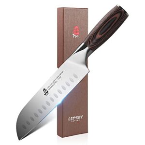 tuo santoku knife 7 inch - japanese chef knife ultra sharp asian knives - german hc stainless steel - durable ergonomic pakkawood handle with gift box - osprey series