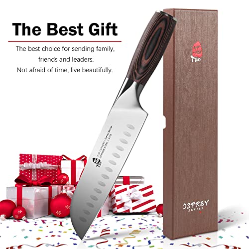 TUO Santoku Knife 7 inch - Japanese Chef Knife Ultra Sharp Asian Knives - German HC Stainless Steel - Durable Ergonomic Pakkawood Handle with Gift Box - Osprey Series