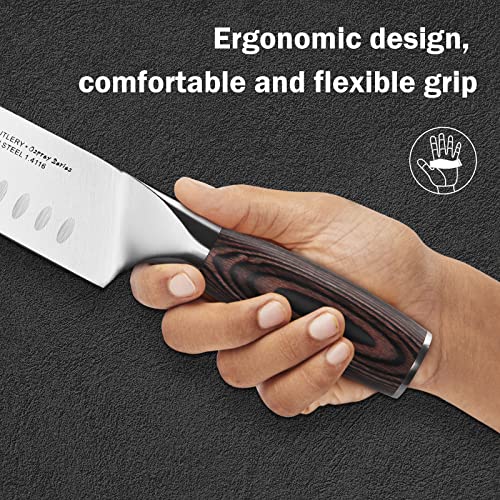 TUO Santoku Knife 7 inch - Japanese Chef Knife Ultra Sharp Asian Knives - German HC Stainless Steel - Durable Ergonomic Pakkawood Handle with Gift Box - Osprey Series